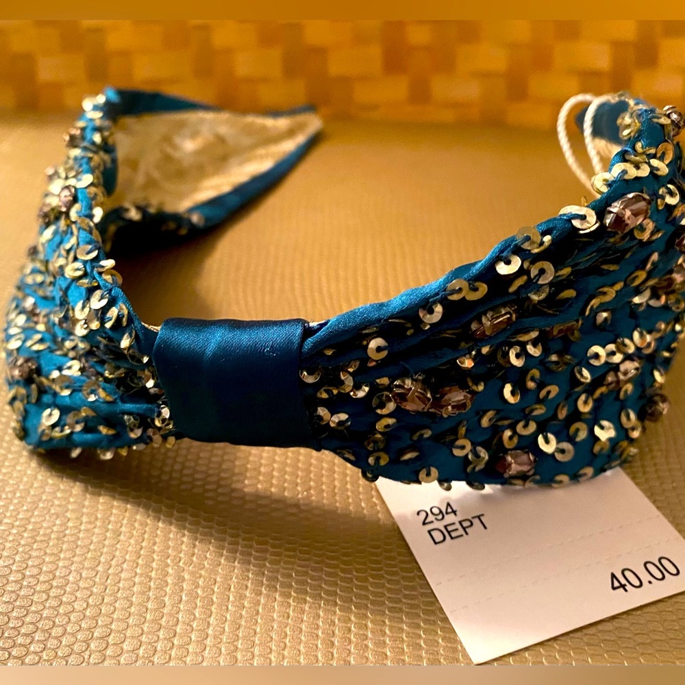 New Colony Friends Total Glam Teal Satiny Sequin & Chrystal Headband NWT
